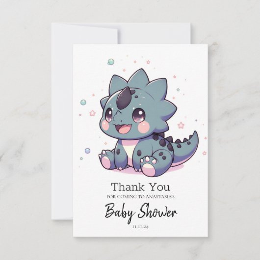 Mythical Little Dinosaur Baby Dusche Dankeskarte (Vorderseite)