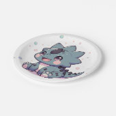Mythical Little Dinosaur Baby Dusche Pappteller (Schrägansicht)