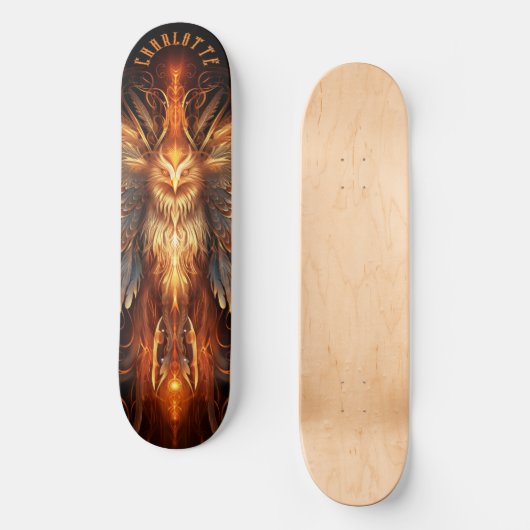 Mythical Phoenix with Tribal Patterns Dark Fantasy Skateboard (Vorderseite)