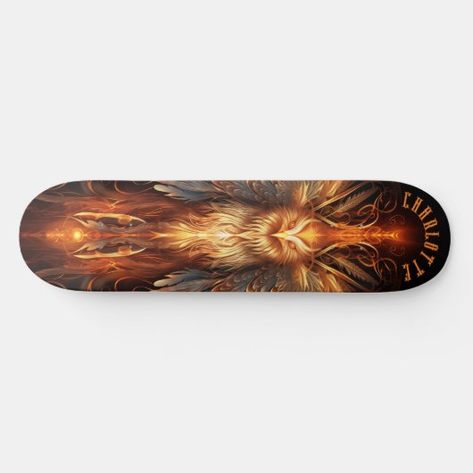 Mythical Phoenix with Tribal Patterns Dark Fantasy Skateboard (Horizontal)