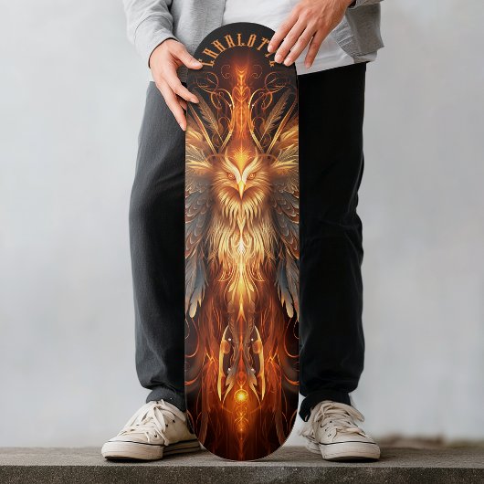 Mythical Phoenix with Tribal Patterns Dark Fantasy Skateboard