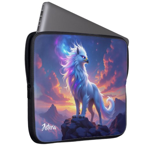 Mythical White Griffin on Top of the World Laptopschutzhülle (Vorne Rechts)