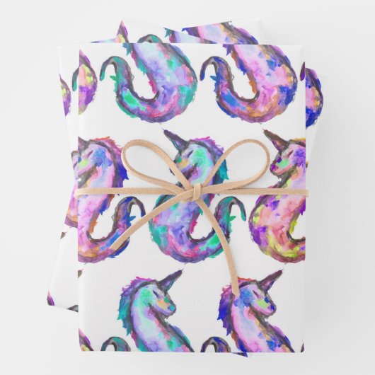 Mythisch Pink Aquamarin Unicorn Seepferd Wasserfar Geschenkpapier Set (Beispiel)