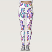 Mythisch Pink Aquamarin Unicorn Seepferd Wasserfar Leggings (Vorderseite)