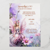 Mythische Aquarellmärchenprinzessin Rosa Folieneinladung (Vorderseite)