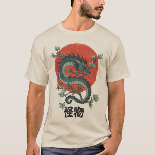 Mythische Bestie steigt unter roter Sonne T-Shirt