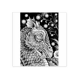MYTHISCHE DRAGON PORTRAIT GOTHISCHE RUBBER-BRIEFMA GUMMISTEMPEL