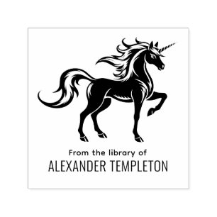 * Mythische Einhorn-Silhouette Bibliotheksbuchname Permastempel