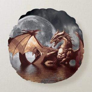 Mythische Fantasie von Dragon & Moon Rundes Kissen