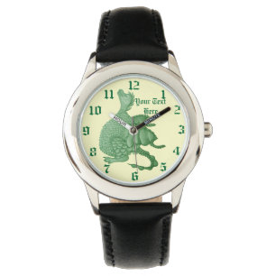 Mythische Fantasiewesen niedlicher grüner Drache Armbanduhr
