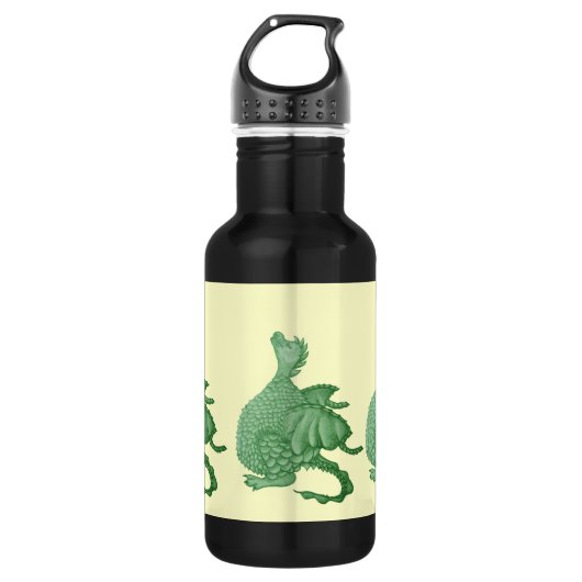 Mythische Fantasiewesen niedlicher grüner Drache Edelstahlflasche (Vorderseite)