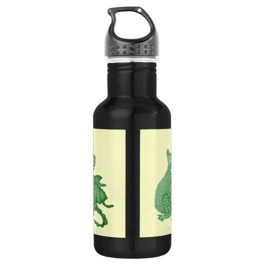 Mythische Fantasiewesen niedlicher grüner Drache Edelstahlflasche (Rückseite)