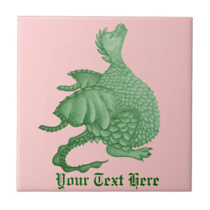 Mythische Fantasiewesen niedlicher Grüner Drache Fliese