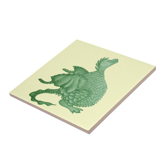 Mythische Fantasiewesen niedlicher grüner Drache Fliese (Seite)