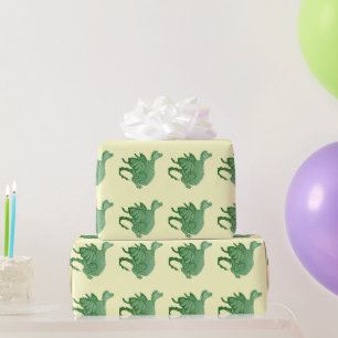 Mythische Fantasiewesen niedlicher Grüner Drache Geschenkpapier