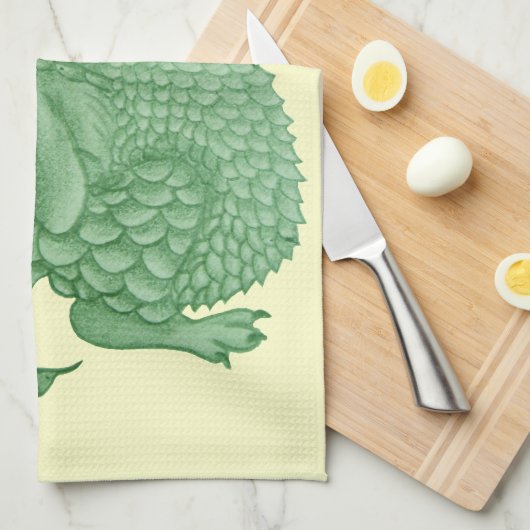 Mythische Fantasiewesen niedlicher Grüner Drache Geschirrtuch (Viertel Falte)