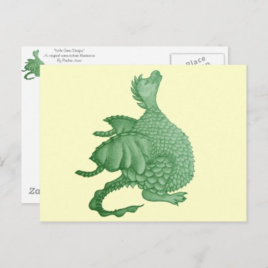 Mythische Fantasiewesen niedlicher grüner Drache Postkarte (Vorne/Hinten)