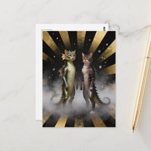 Mythische Katzen-Drachen-Kreaturen Postkarte