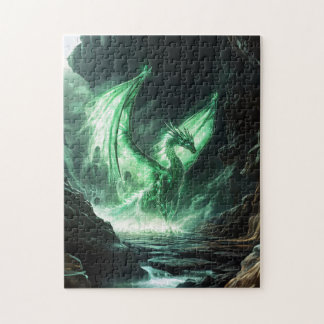 Mythische Kreatur des leuchtenden grünen Drachen Puzzle