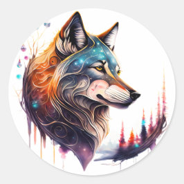 Mythische Spirituelle Tierwolf-Sticker, magisch Runder Aufkleber