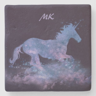 Mythische Unicorn Fantasy Lila Mit Monogramm Steinuntersetzer
