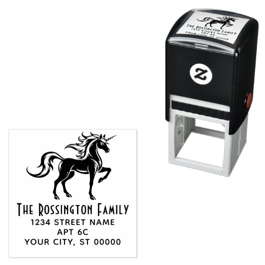 Mythische Unicorn Silhouette 2S Name Rücksendeadre Permastempel (Beispiel)