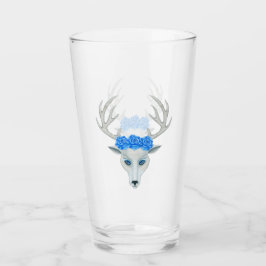 Mythische Weiße Hirschköpfe Antler Blaue Augen Ros Glas