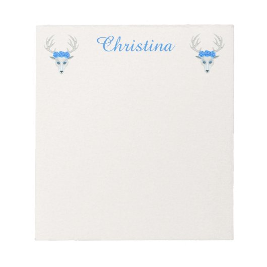 Mythische Weiße Hirschköpfe tragen Rose Antler Notizblock (Vorderseite)