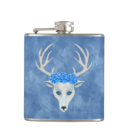 Mythische Weiße Hirschkopfkleber sehen blauen Rose Flachmann