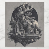 Mythischer Baum und antikes Stadtkreiszeichen Weinetikett (Einzelnes Label)