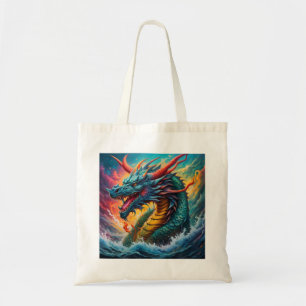 Mythischer Blauer Drache aus dem Meer Tragetasche