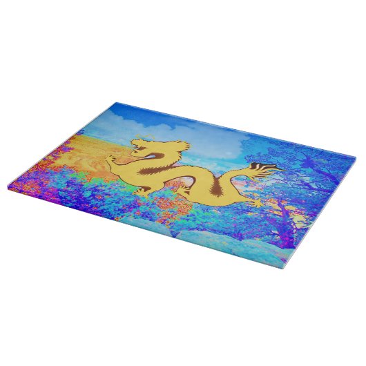 Mythischer Chinesischer Gelber Drache Schneidebrett (Ecke)