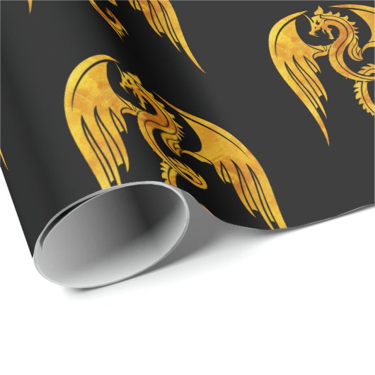 Mythischer Drache aus Gold und Schwarz Geschenkpapier (Rolleneckpunkt)