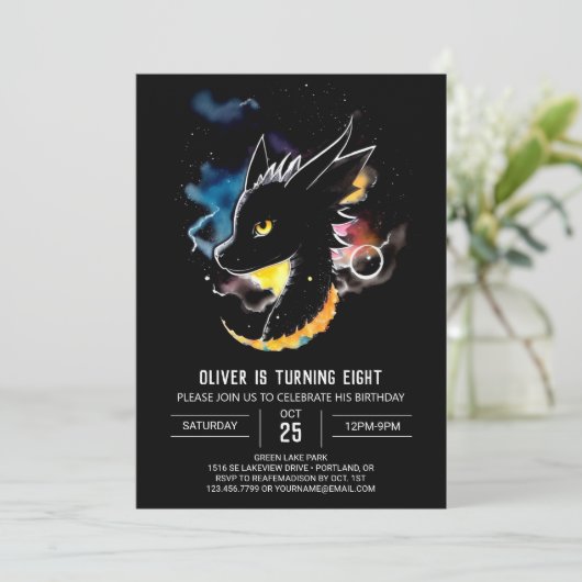 Mythischer Drache Geburtstag Einladung (Stehend Vorderseite)