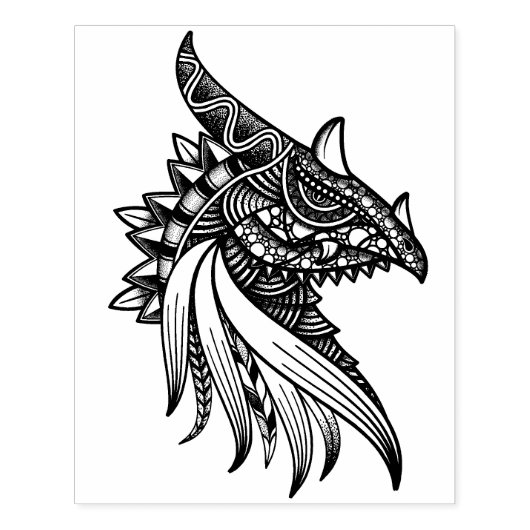 Mythischer Drache Mandala - Fantasy Horned Head Ru Gummistempel (Prägung)