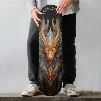 Mythischer Drache mit Stammesmustern Dark Fantasy Skateboard