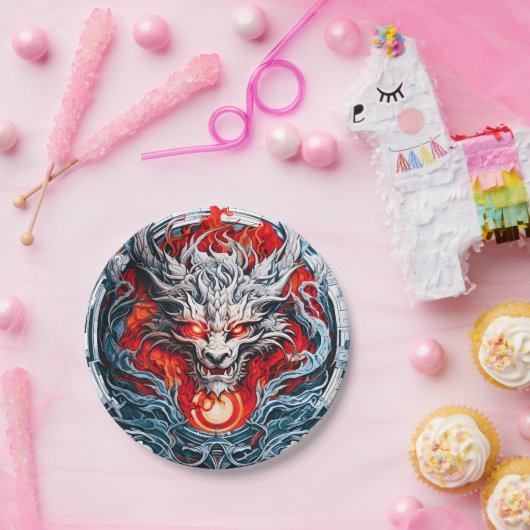 Mythischer Drachenkopf Pappteller (Party)