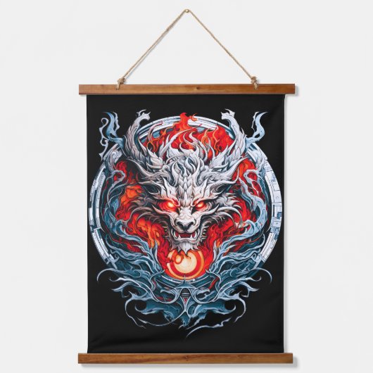 Mythischer Drachenkopf Wandteppich Mit Holzrahmen (Vorderseite)