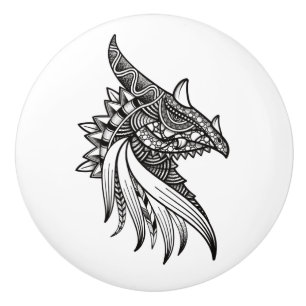 Mythischer Dragon Mandala - Fantasy Dinosaurier He Keramikknauf