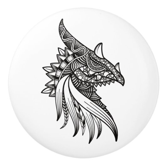 Mythischer Dragon Mandala - Fantasy Dinosaurier He Keramikknauf (Vorderseite)