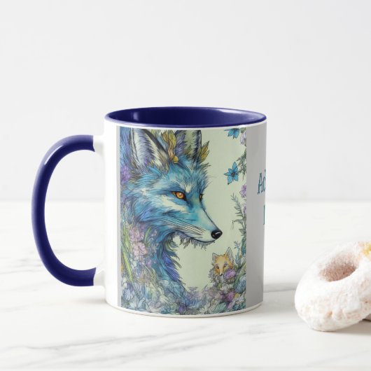 Mythischer Fuchs, Blume. Bearbeitbarer Name Tasse (Mit Donut)