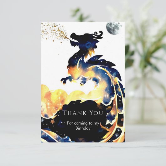 Mythischer Fun Dragon zum Geburtstag Dankeskarte (Stehend Vorderseite)