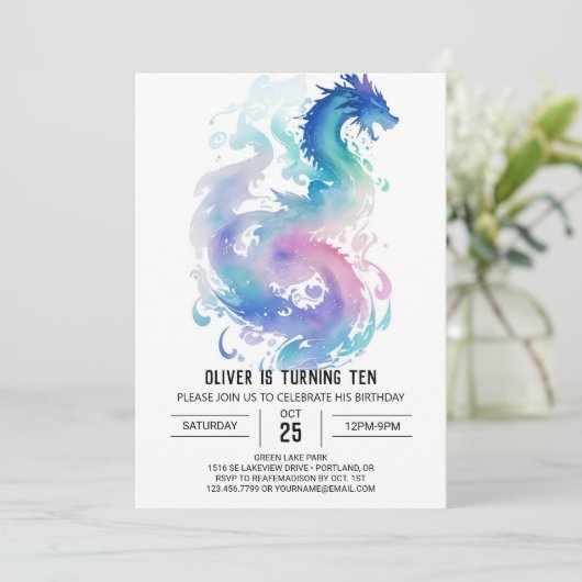 Mythischer Geburtstag des mittelalterlichen Drache Einladung (Stehend Vorderseite)