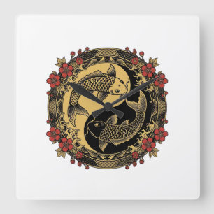 Mythischer kaiserlicher chinesischer Drachenrelief Quadratische Wanduhr