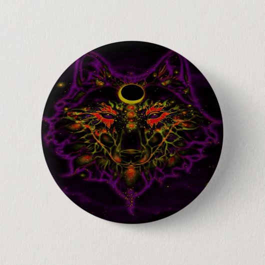 Mythischer lila Neonwolf Button (Vorderseite)