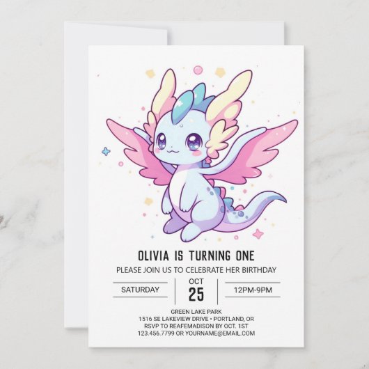 Mythischer moderner Drache 1. Geburtstag Einladung (Vorderseite)