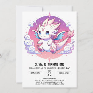 Mythischer Pastel Dragon 1. Geburtstag Einladung