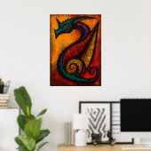 Mythisches Drachen-Poster in Farbflächen-Expressio Poster (Heimbüro)