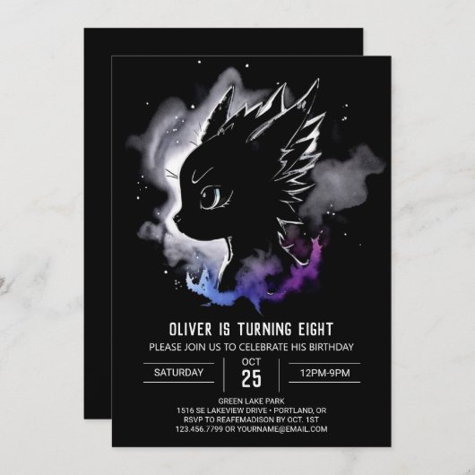 Mythisches Drachenabenteuer Geburtstag Einladung (Vorne/Hinten)