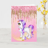 Mythisches Einhorn-Glitzer Pony lila Tropfen der H Karte (Gelbe Blume)